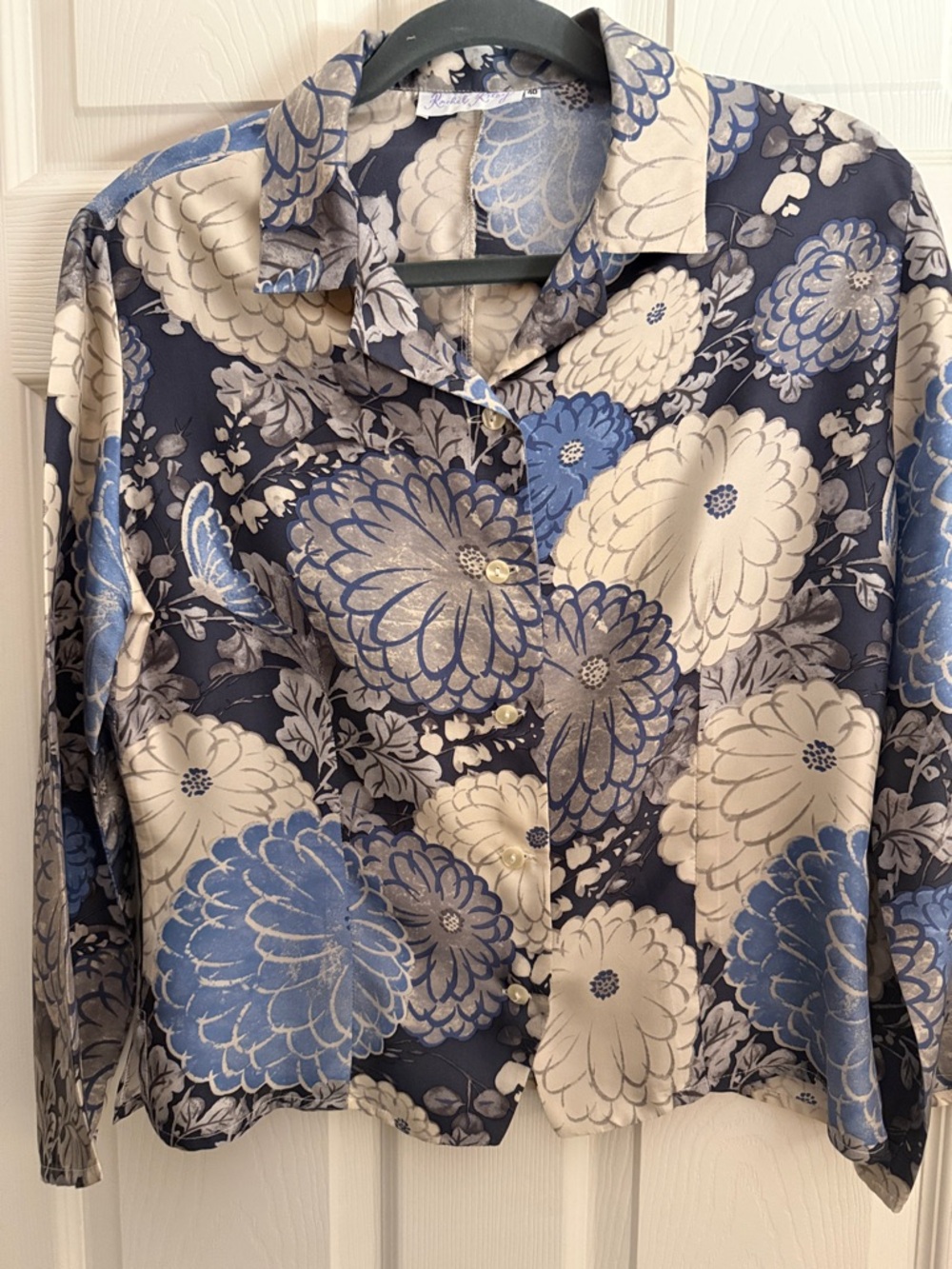 Rachel Riley Navy Blue Cream Floral Button-Up Blouse